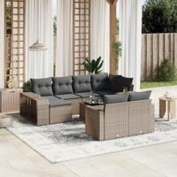 11-delige Loungeset met kussens poly rattan grijs - thumbnail