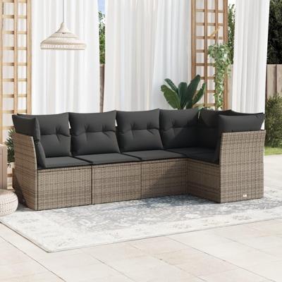 5-delige Loungeset met kussens poly rattan grijs - thumbnail