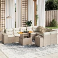 10-delige Loungeset met kussens poly rattan beige - thumbnail