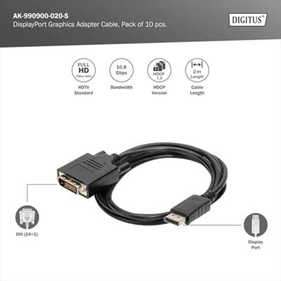Digitus AK-990900-020-S DisplayPort-kabel Adapterkabel DisplayPort-stekker, DVI-D 24+1-polige stekker 2.00 m Zwart Digitus AK-990900-020-S DisplayPort-kabel Adapterkabel DisplayPort-stekker, DVI-D 24+1-polige stekker 2.00 m Zwart