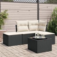 5-delige Loungeset met kussens poly rattan zwart - thumbnail