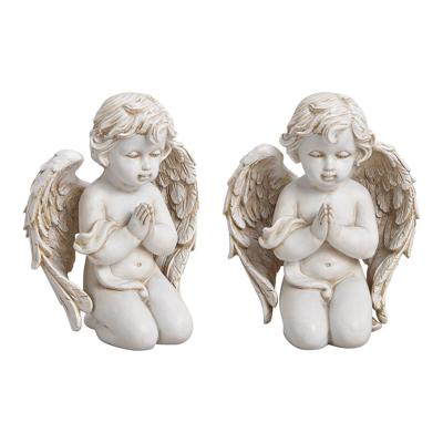 Knielende engel van poly, wit (B/H/D) 11x14x7 cm