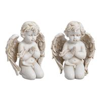 Knielende engel van poly, wit (B/H/D) 11x14x7 cm - thumbnail