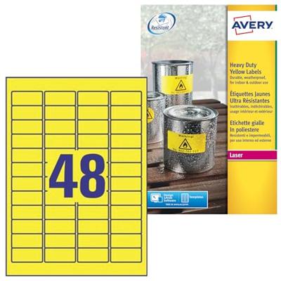 Avery-Zweckform L6103-20 Folie-etiketten 45.7 x 21.2 mm Polyester folie Geel 960 stuk(s) Permanent hechtend Laser (kleur), Laser (zwart/wit), Kopiëren (kleur),