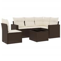 6-delige Loungeset met kussens poly rattan bruin - thumbnail