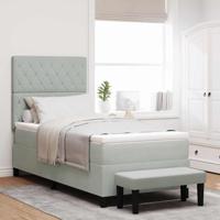 Boxspringbed met Matras & Bank Lichtgrijs 100x200 cm Fluweel - thumbnail