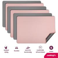 Cookinglife Placemats - Dubbelzijdig - Vegan leer - Grijs / Roze 46 x 33 cm - 6 Stuks - thumbnail