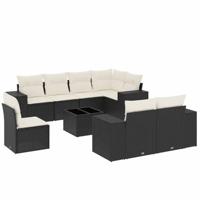 9-delige Loungeset met kussens poly rattan zwart - thumbnail