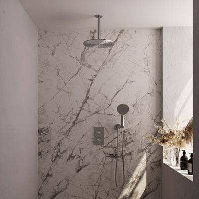 Brushed Carving thermostatische regendouche with 3-way switch, 30 cm shower head, and hand shower - SET 36 Brushed Carving thermostatische regendouche with 3-way switch, 30 cm shower head, and hand shower - SET 36