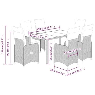 7-delige Bistroset met kussens poly rattan bruin