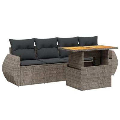5-delige Loungeset met kussens poly rattan grijs