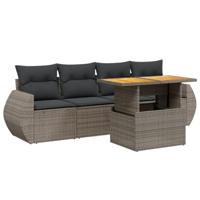 5-delige Loungeset met kussens poly rattan grijs - thumbnail