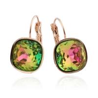 LGT JWLS Oorbellen Dames met kleurijke Glassteen in Afgerond Vierkant en Rosegoudkleurige Laag - thumbnail
