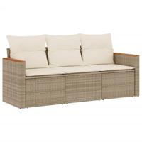 3-delige Loungeset met kussens poly rattan beige - thumbnail