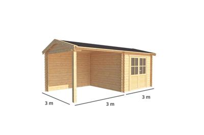 Blokhut, tuinhuisje met overkapping Fenna-Safae 600 cm bij 300 cm diep zadeldak Warentuin Collection - Warentuin collection