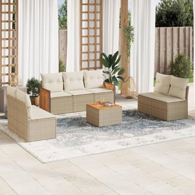 7-delige Loungeset met kussens poly rattan beige - thumbnail