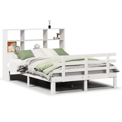Bed met boekenkast zonder matras grenenhout wit 160x200 cm - thumbnail