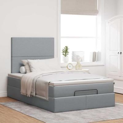 Ottoman bed met matras en LED's 120x200cm stof lichtgrijs