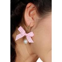 Oorbellen Dirndl Parel Met Geruit Strikje Roze - thumbnail