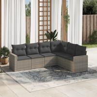 6-delige Loungeset met kussens poly rattan grijs - thumbnail