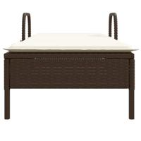 Ligbed met wielen en kussen poly rattan bruin - thumbnail