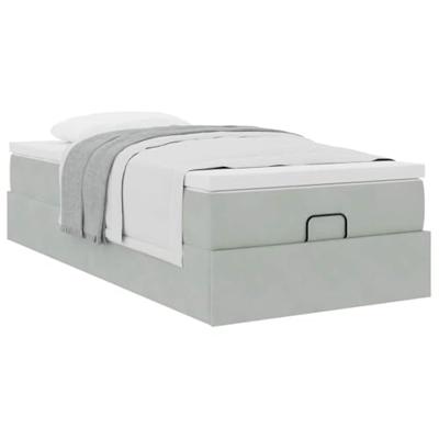 Ottoman bed met matras 90x200cm fluweel lichtgrijs