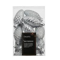 Dennenappel kunststof L9h14 cm zilver 12 st Shatterproof Decoris - Decoris - thumbnail