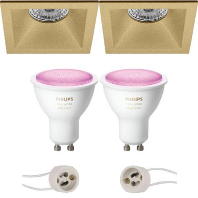 Pragmi Pollon Pro - Inbouw Vierkant - Mat Goud - Verdiept - 82mm - Philips Hue - LED Spot Set GU10 - White and Color Ambiance - Bluetooth