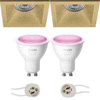 Pragmi Pollon Pro - Inbouw Vierkant - Mat Goud - Verdiept - 82mm - Philips Hue - LED Spot Set GU10 - White and Color Ambiance - Bluetooth - thumbnail