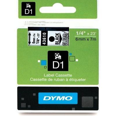 Dymo D1 tape 6 mm, zwart op transparant - thumbnail
