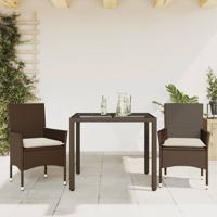 3-delige Tuinset met kussens poly rattan en glas bruin - thumbnail