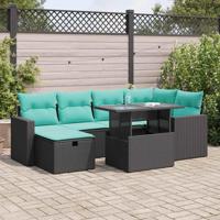 7-delige Loungeset met kussens poly rattan acacia grijs - thumbnail
