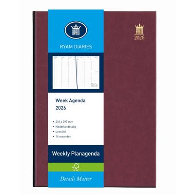 Agenda 2026 Ryam Weekly Mundior 7dagen/2pagina&apos;s bordeaux
