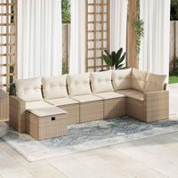7-delige Loungeset met kussens poly rattan beige - thumbnail