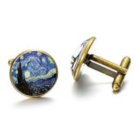 1 paar Fashion Van Gogh kunst schilderij serie Manchetknopen Van Gogh Starry nacht kristal glas Cabochon Cufflinks(Gold) - thumbnail