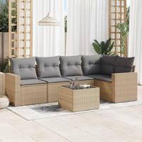 6-delige Loungeset met kussens poly rattan beige - thumbnail