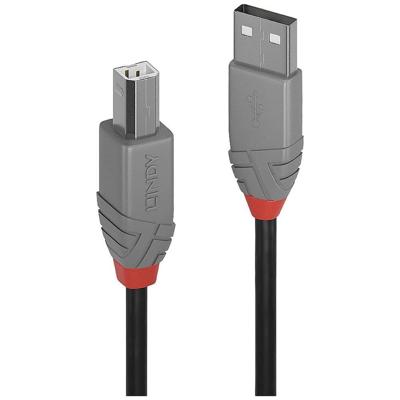 LINDY 36671 USB-kabel USB 2.0 USB-A stekker, USB-B stekker 0.50 m Zwart, Grijs