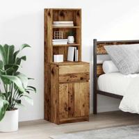 Nachtkastje 39x35x125 cm bewerkt hout oud houtkleurig - thumbnail