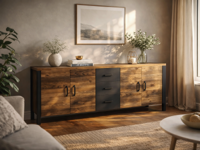 Dressoir OLIANNE 4 deuren 3 lades appenzeller sparren/zwart - thumbnail