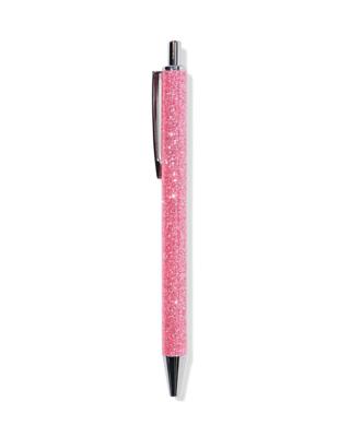 HEMA Balpen roze glitter blauwschrijvend