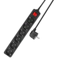 ACT Connectivity stekkerdoos met lichtgevende schakelaar, 6 sockets, 3 m, zwart stekkerdoos (zwart) - thumbnail