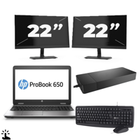 HP ProBook 650 G2 - Intel Core i5-6e Generatie - 15 inch - Touch - 8GB RAM - 256GB SSD - Windows 11 Home + 2x 22 inch Monitor - thumbnail