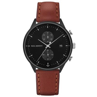 Paul Hewitt PH Watch Chrono Line Black IP Black/SS Leather Brown 42mm PH-C-B-BSS-1M