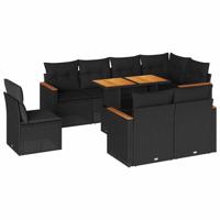 9-delige Loungeset met kussens poly rattan acacia zwart - thumbnail