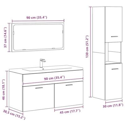 3-delige Badkamermeubelset bewerkt hout betongrijs