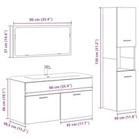 3-delige Badkamermeubelset bewerkt hout betongrijs - thumbnail