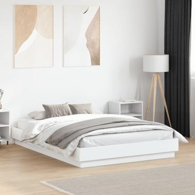 Bedframe LED massief hout wit 120x200 cm