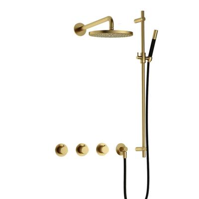 Hotbath Cobber - CB7067 - Inbouw Regendoucheset - Geborsteld Messing PVD - 2 Stopkranen - Thermostatisch - Wandarm 40 cm - Hoofddouche 200 mm - Staafhanddouche - Glijstang 900 mm - Waterbesparend