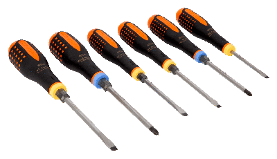 Bahco Schroevendraaierset | ERGO™ | driecomponentengreep | doorlopende kling | krachtgreep | gleuf | Pozidriv - 6-delig - BE-9882TB