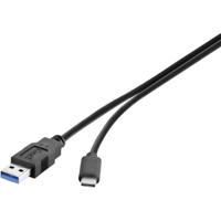 Renkforce RF-3241264 USB-kabel USB 3.2 Gen2 (USB 3.1 Gen2) USB-A stekker, USB-C stekker 0.15 m Zwart Vergulde steekcontacten - thumbnail